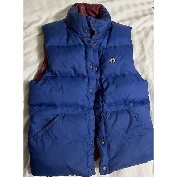 Volcom Womens Size S Reversible Duck Down Puffer Vest ~ Red / Blue - Picture 1 of 9